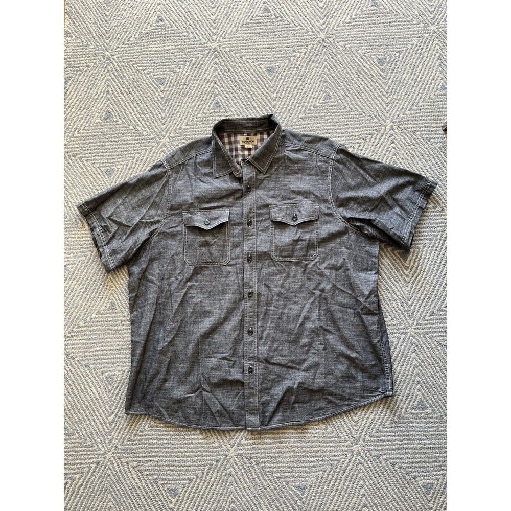 Woolrich Short Sleeve Button Shirt - Grey‎ w/ White Stitching - XXL